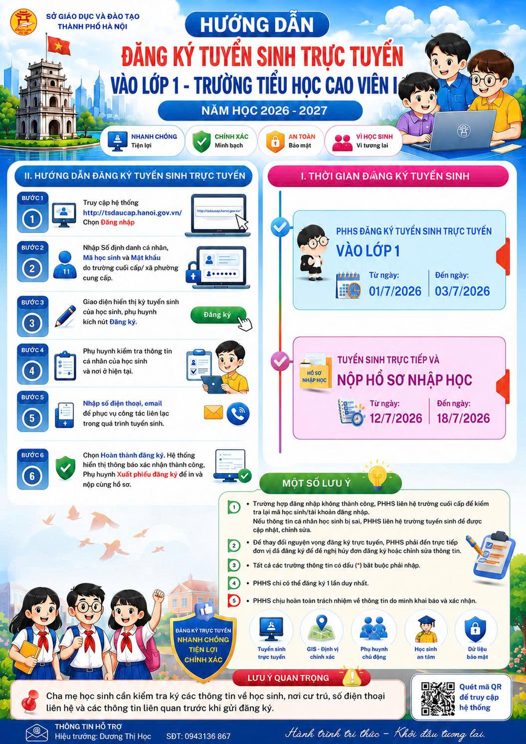 THÔNG BÁO HƯỚNG DẪN ĐĂNG KÝ TUYỂN SINH TRỰC TUYẾN VÀO LỚP 1